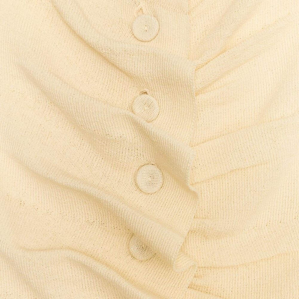 ZARA Pale Yellow Ruched Knit Button Top | M | NWT - Picture 4 of 9